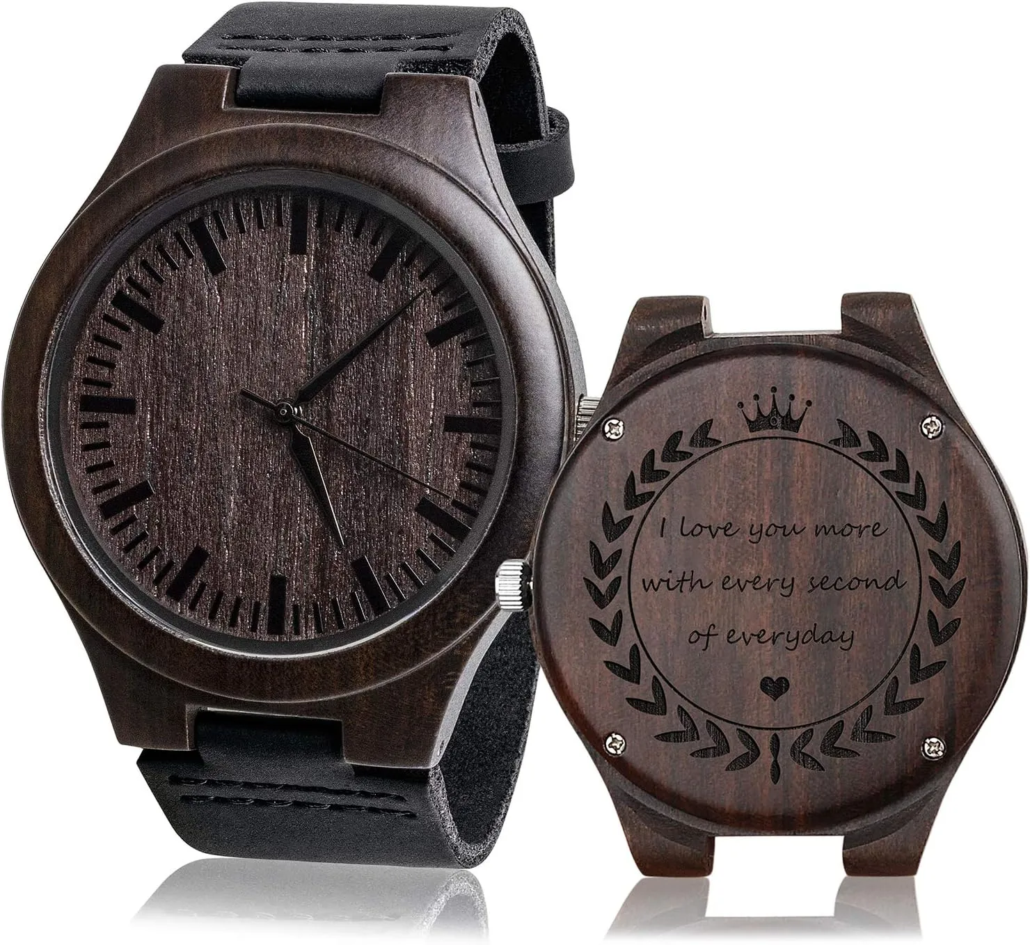 Personalized Engraved Men Natural Wood Watches for Husband Boyfriend Sweetheart with Leather Strap Band Customized Stylish Classic Unique Birthday Birthday Anniversary Valentine's Gifts