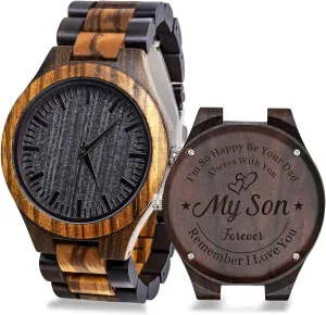 Personalized Engraved Men Natural Wood Watches for Son with Wooden Strap Band Customized Stylish Classic Unique Birthday Christmas Day Graduation Gifts from Dad