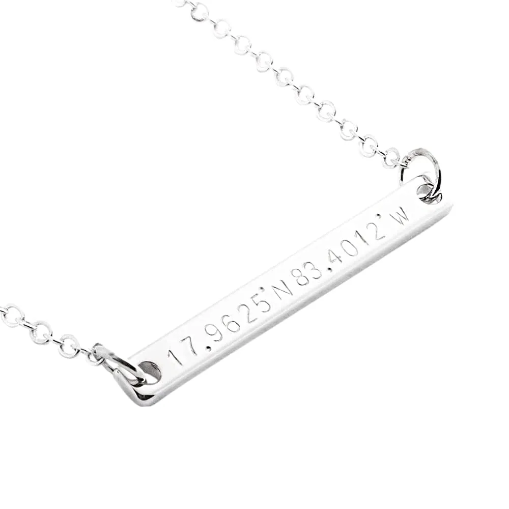 Personalized Gift Coordinate GPS Necklace GPS Coordinate Personalized Gold Silver and Rose Gold Bar Plate with Delicate Dainty Charms
