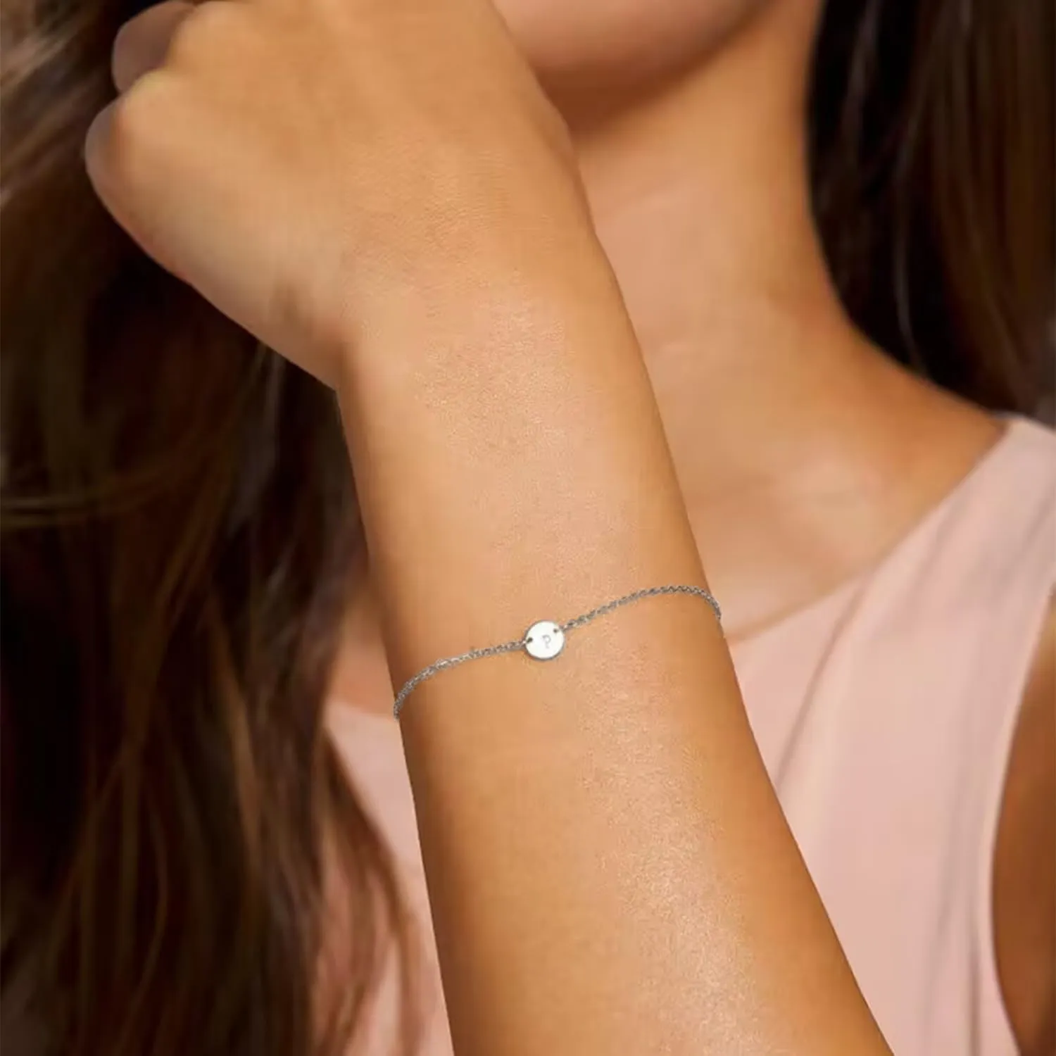 Personalized Initial Bracelet for Women Stainless Steel Letters Bracelet Delicate Coin Dainty Disc Alphabet Charm Bracelet Monogram Name Bracelet