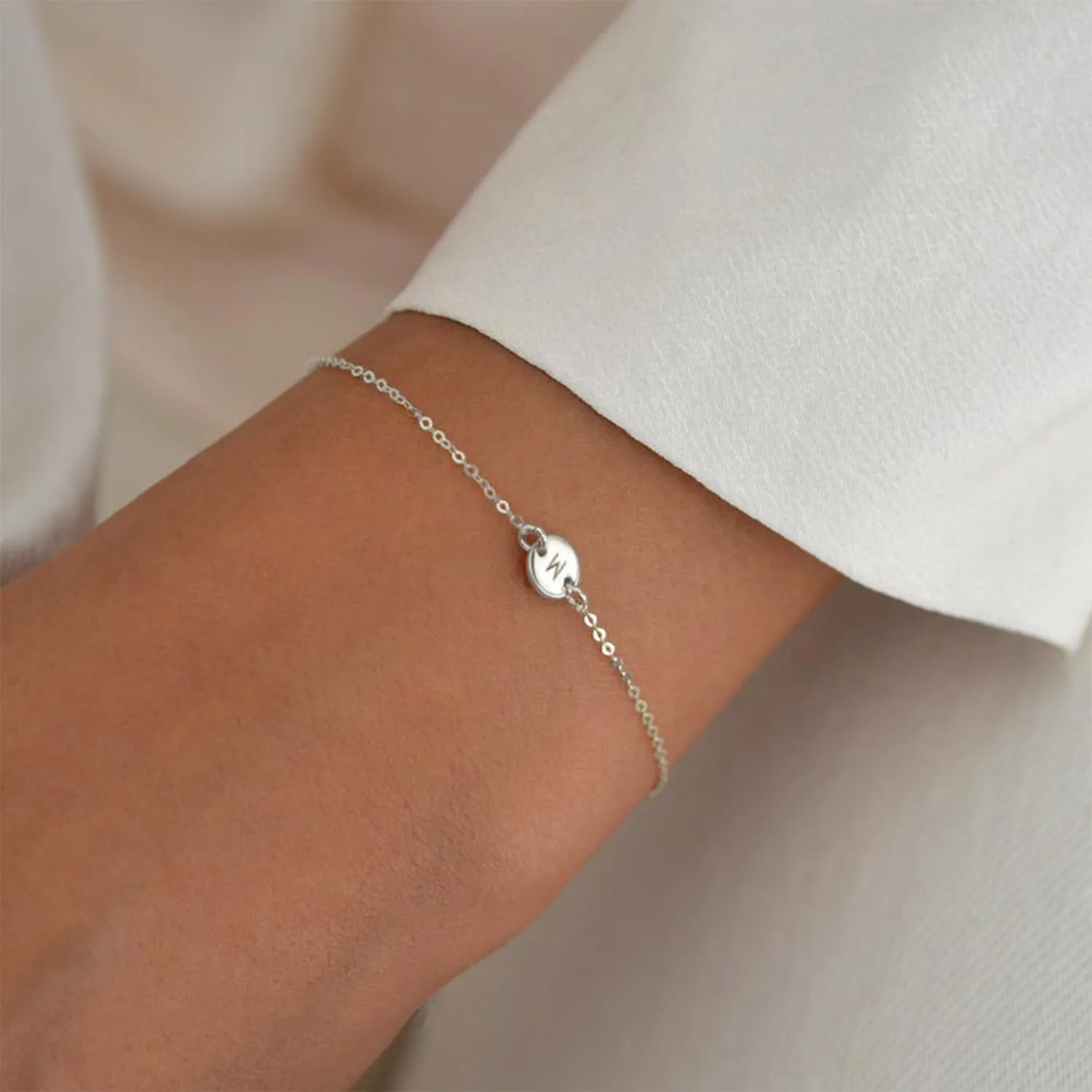 Personalized Initial Bracelet for Women Stainless Steel Letters Bracelet Delicate Coin Dainty Disc Alphabet Charm Bracelet Monogram Name Bracelet