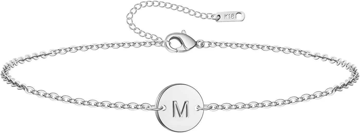 Personalized Initial Bracelet for Women Stainless Steel Letters Bracelet Delicate Coin Dainty Disc Alphabet Charm Bracelet Monogram Name Bracelet