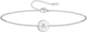 Personalized Initial Bracelet for Women Stainless Steel Letters Bracelet Delicate Coin Dainty Disc Alphabet Charm Bracelet Monogram Name Bracelet