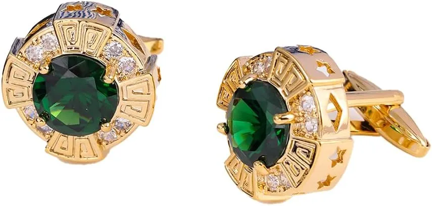 Personalized Men's Fashion Green Zircon Gold Copper French Shirt Cufflinks
