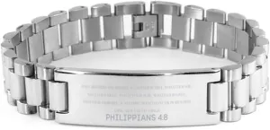 Philippians 4:8 Bracelet Bible Verse Personalized Gifts Message Prayer Philippians 4:8 Christian Religious Ladder Stainless Steel Bracelet for Women Men Philippians 4:8 Bible Verse Faith Adjustable