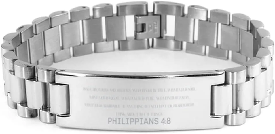 Philippians 4:8 Bracelet Bible Verse Personalized Gifts Message Prayer Philippians 4:8 Christian Religious Ladder Stainless Steel Bracelet for Women Men Philippians 4:8 Bible Verse Faith Adjustable