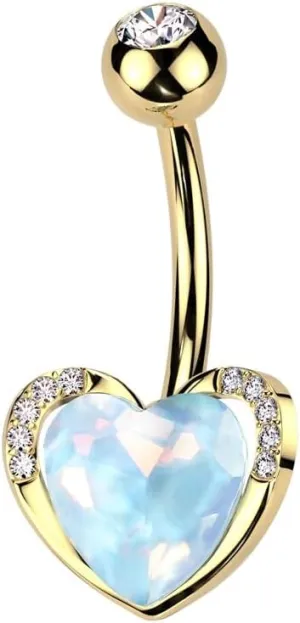 Pierced Owl 14GA 316L Stainless Steel CZ Crystal Aqua Aurora Borealis Heart Belly Button Ring