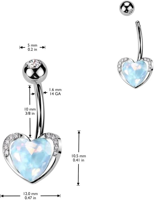 Pierced Owl 14GA 316L Stainless Steel CZ Crystal Aqua Aurora Borealis Heart Belly Button Ring