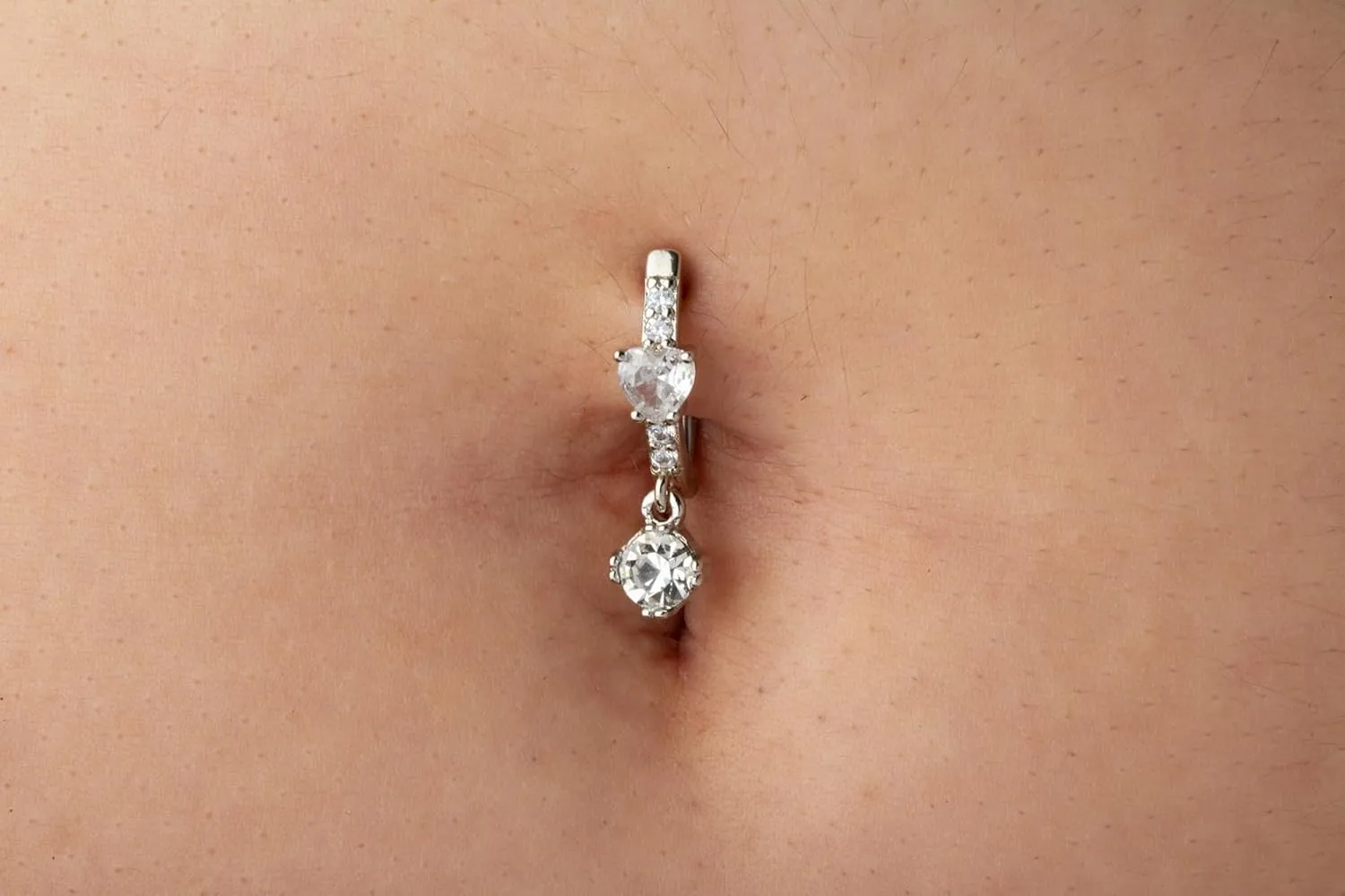 Pierced Owl 14GA 316L Stainless Steel CZ Crystal Heart Center with Dangling Gem Hinged Curved Bar Belly Button Ring
