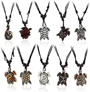 Pingyongchang Artificial Bone Carving Sea Turtles Pendant Necklaces Gifts for Women Men Adjustable Rope 6/10 Pcs -10Pcs