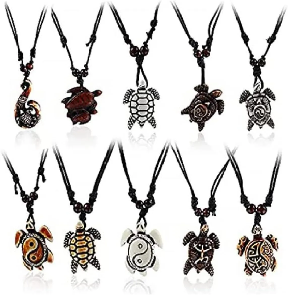Pingyongchang Artificial Bone Carving Sea Turtles Pendant Necklaces Gifts for Women Men Adjustable Rope 6/10 Pcs -10Pcs