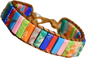 Pingyongchang Boho Natural Turquoise Woven Bracelet for Women Statement Adjustable Retro Delicate Cowgirl Handmade Leather Strand Bracelet Bangle Turquoise Jewelry