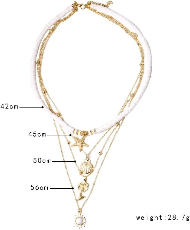 Pingyongchang White Surfer Choker Layered Necklace Summer Flower Gold Helios Pendant Pretty Stylish Floral Chain Jewelry for Prom Party Dating Gifts for Women