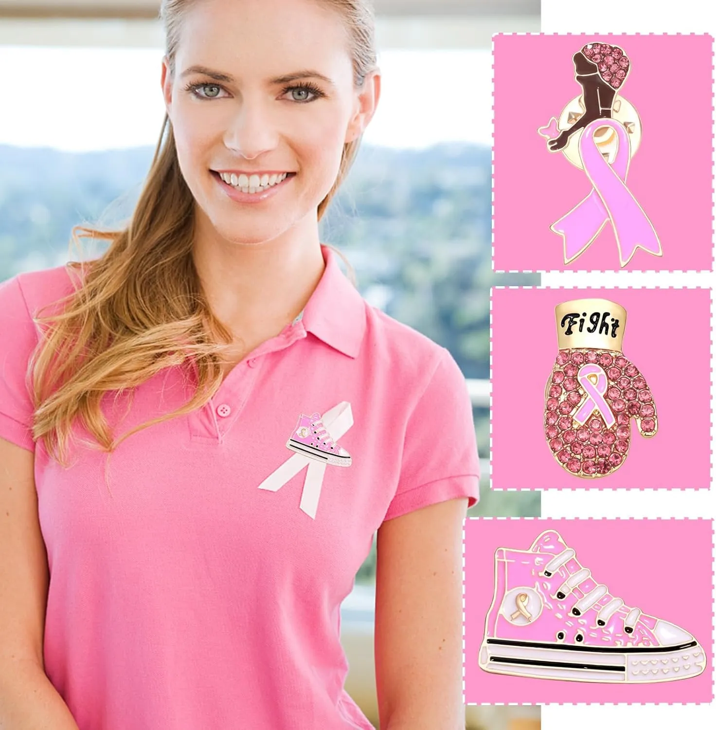 Pink Ribbon Pin Breast Cancer Gifts for Women Girls Breast Cancer Awareness Lapel Pins Hope Love Fight Hope Official Ribbon Pins Breast Cancer Brooch