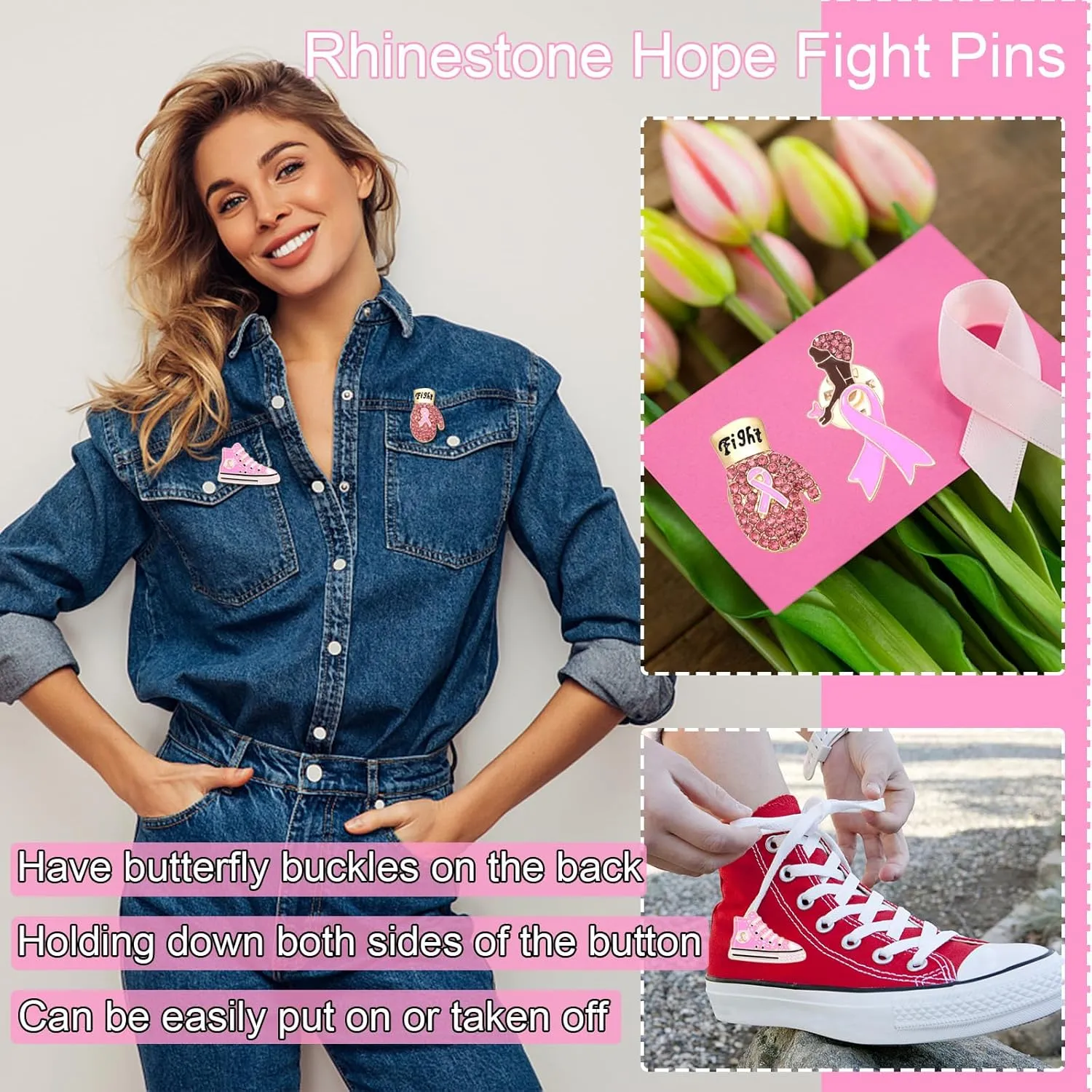 Pink Ribbon Pin Breast Cancer Gifts for Women Girls Breast Cancer Awareness Lapel Pins Hope Love Fight Hope Official Ribbon Pins Breast Cancer Brooch