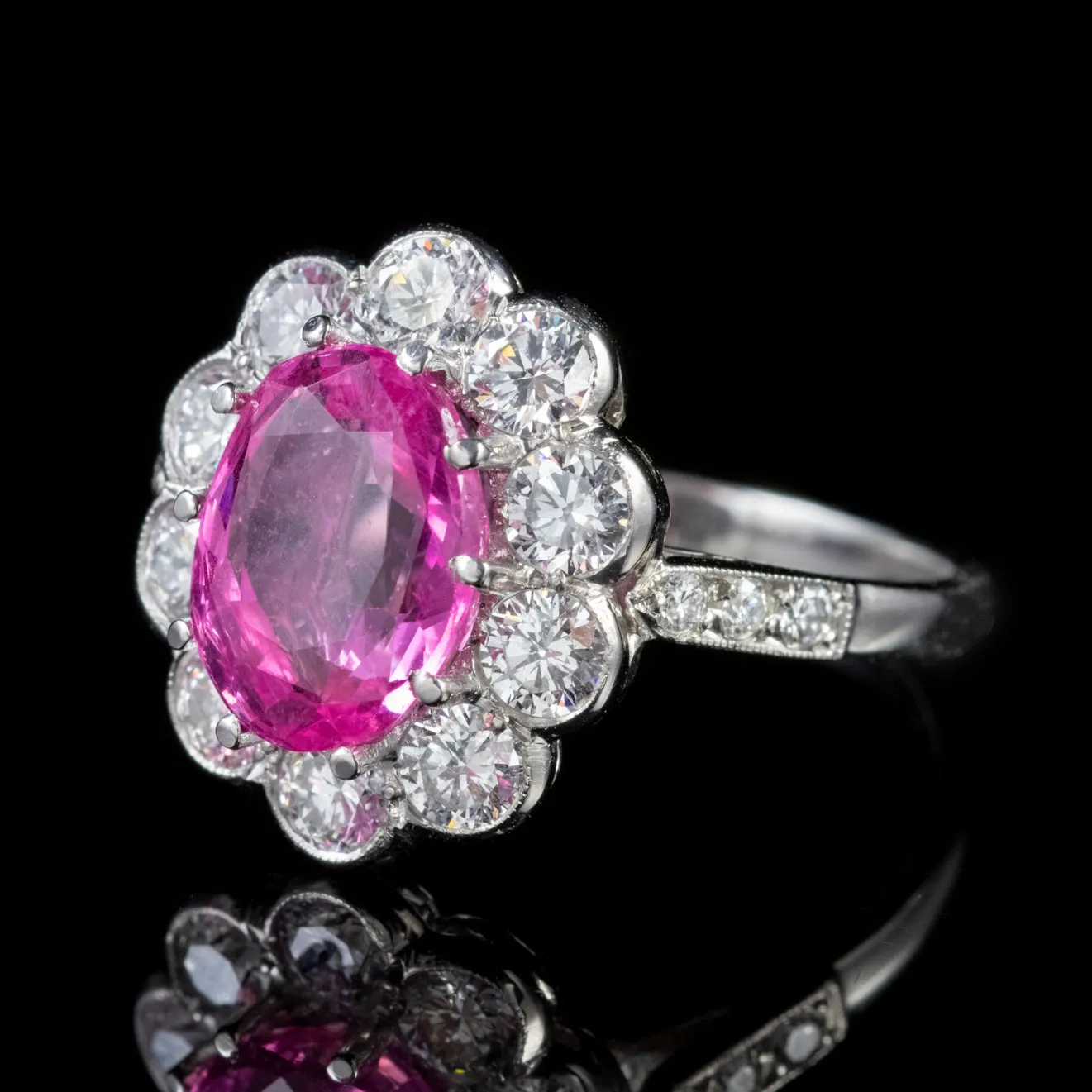 Pink Sapphire Diamond Ring Platinum 3.50Ct Sapphire 1.70Ct Diamond