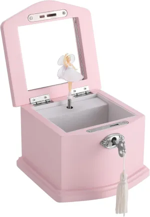 Pink Small Ballerina Musical Jewelry Box with Mirror and Lock for GirlsPink Kid's Jewelry Storage Music Chest,Gift for Christmas,New Year,Birthday