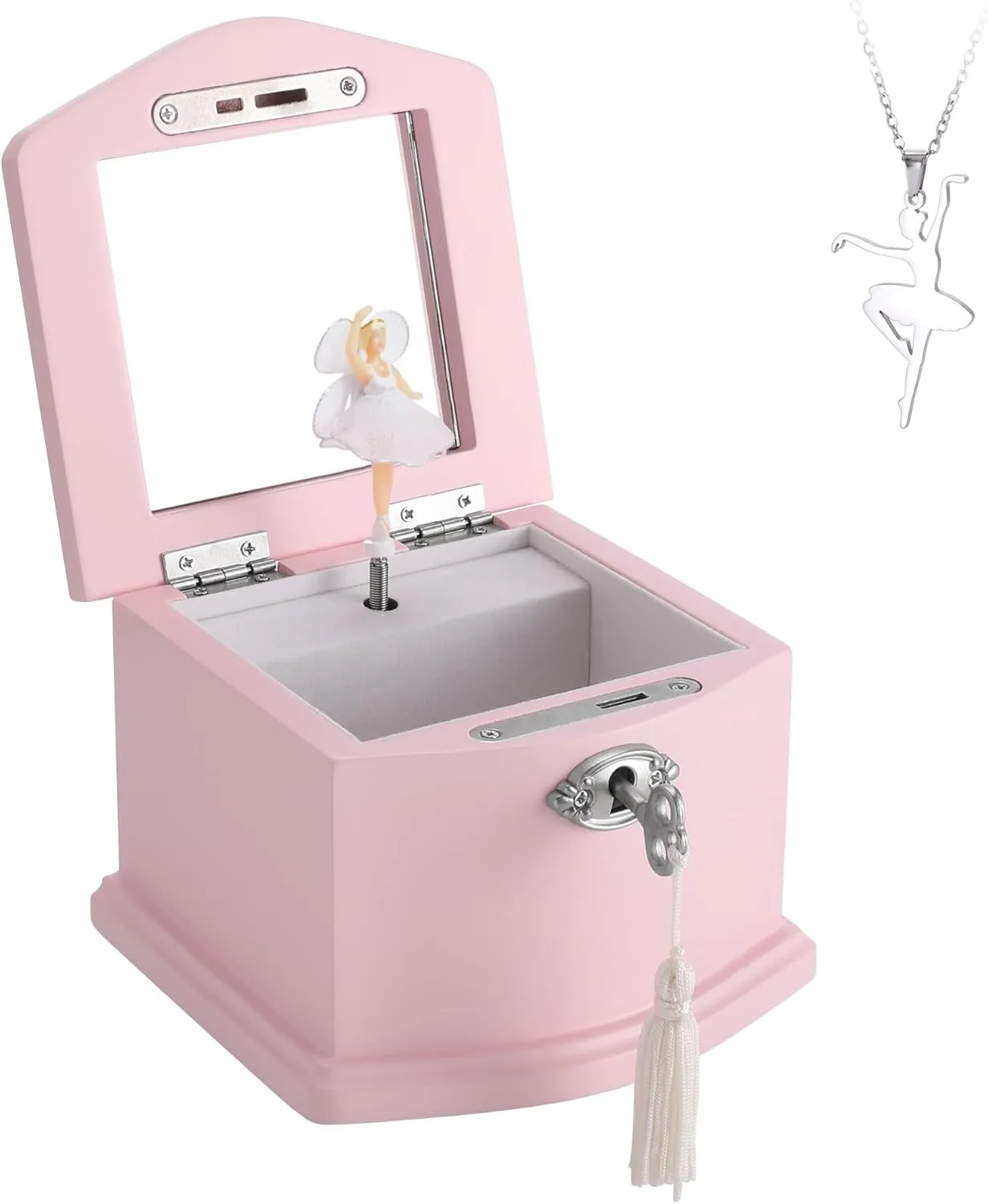 Pink Small Ballerina Musical Jewelry Box with Mirror and Lock for GirlsPink Kid's Jewelry Storage Music Chest,Gift for Christmas,New Year,Birthday