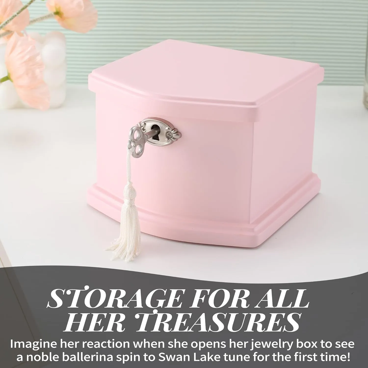 Pink Small Ballerina Musical Jewelry Box with Mirror and Lock for GirlsPink Kid's Jewelry Storage Music Chest,Gift for Christmas,New Year,Birthday
