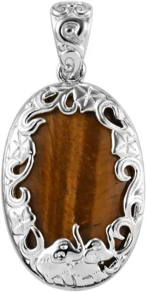 Platinum Plated Tigers Eye Pendant for Women Jewelry Birthday Gifts for Women Ct 33.65 Boho Western Birthday Gifts