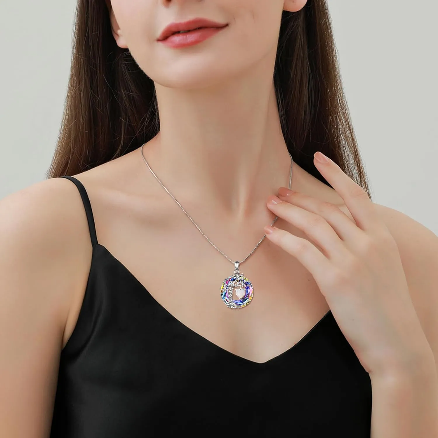 POPLYKE Tree of Life Necklace 925 Sterling Silver Birthstone Pendant Necklaces with Crystal Anniversary Birthday Wedding Jewelry for Mom Her Wife Sister