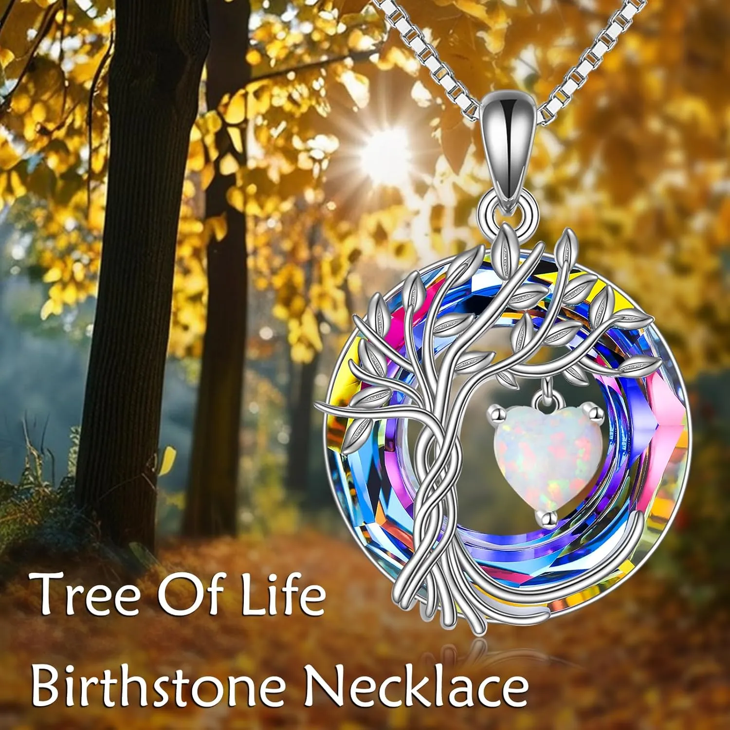 POPLYKE Tree of Life Necklace 925 Sterling Silver Birthstone Pendant Necklaces with Crystal Anniversary Birthday Wedding Jewelry for Mom Her Wife Sister