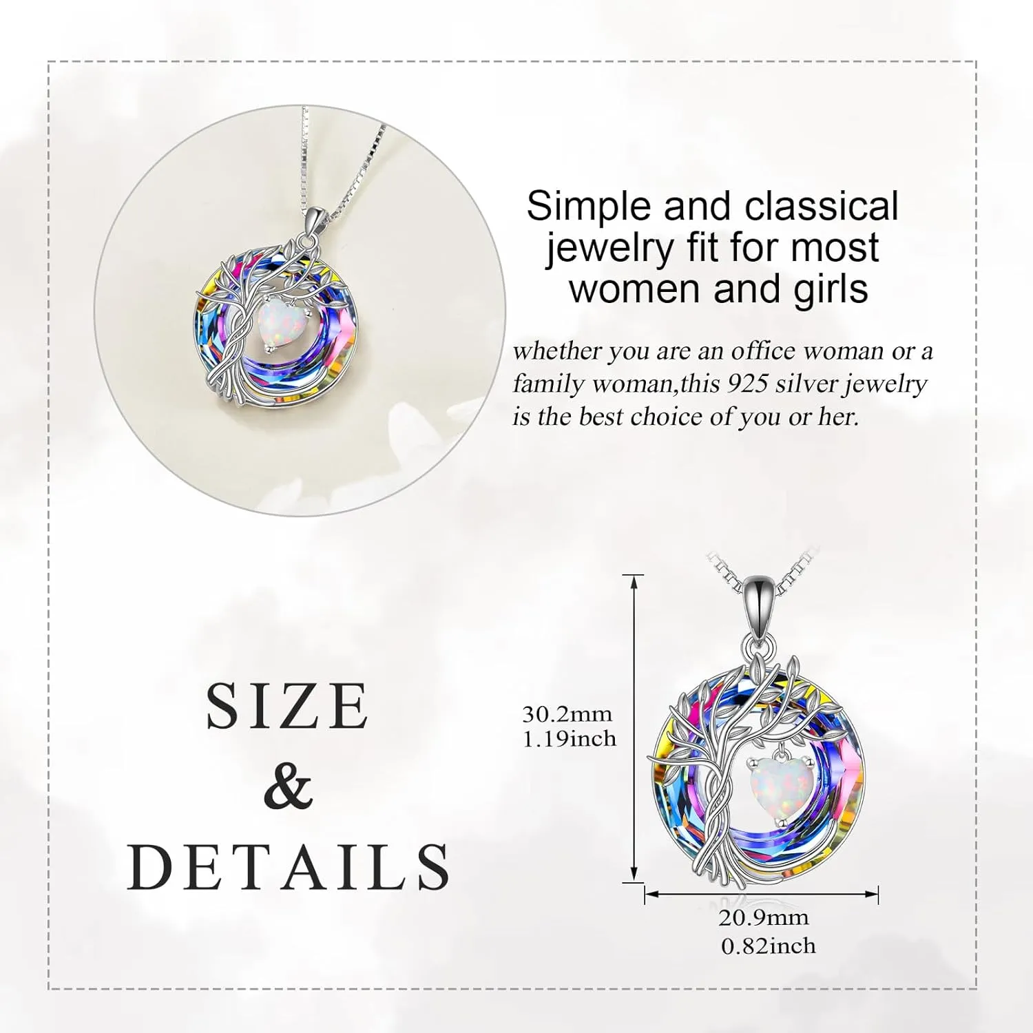 POPLYKE Tree of Life Necklace 925 Sterling Silver Birthstone Pendant Necklaces with Crystal Anniversary Birthday Wedding Jewelry for Mom Her Wife Sister