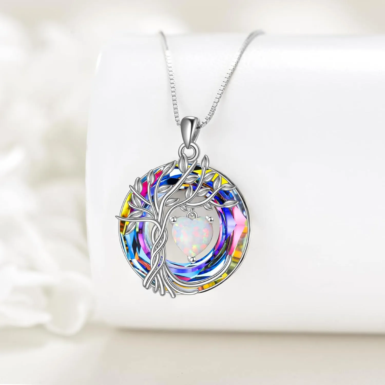 POPLYKE Tree of Life Necklace 925 Sterling Silver Birthstone Pendant Necklaces with Crystal Anniversary Birthday Wedding Jewelry for Mom Her Wife Sister