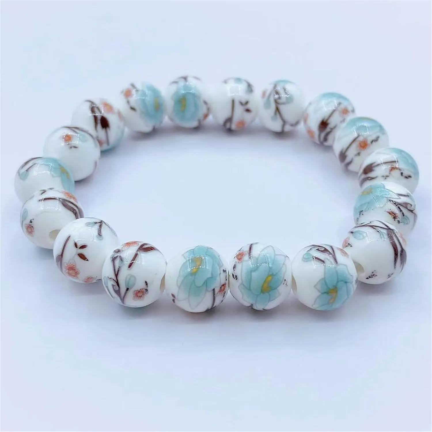 Porcelain Beads Bracelet for Women Elegant Vintage Style Blue Flower Ceramics Bracelet Chinese Style Celadon Wrist Bracelet Sunflower Bracelets