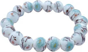 Porcelain Beads Bracelet for Women Elegant Vintage Style Blue Flower Ceramics Bracelet Chinese Style Celadon Wrist Bracelet Sunflower Bracelets