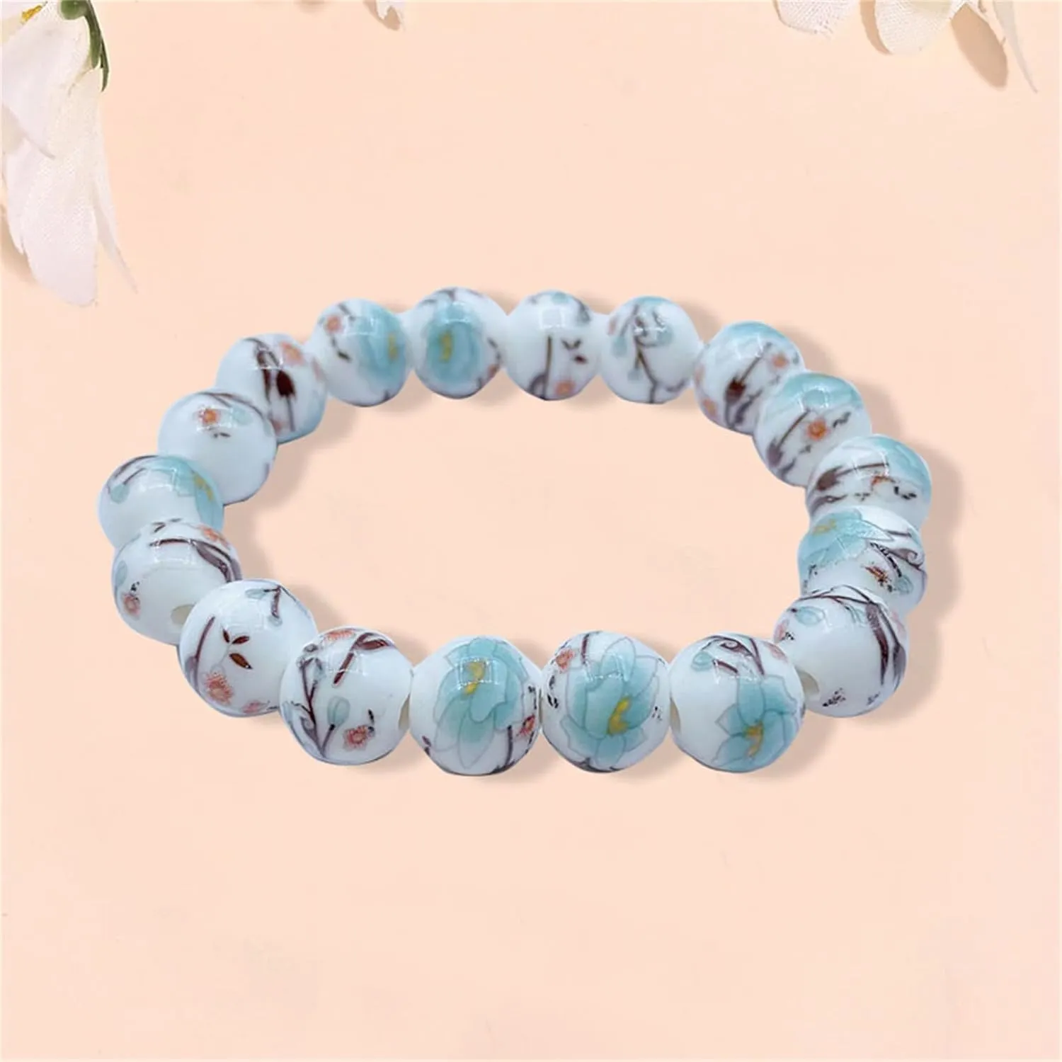 Porcelain Beads Bracelet for Women Elegant Vintage Style Blue Flower Ceramics Bracelet Chinese Style Celadon Wrist Bracelet Sunflower Bracelets