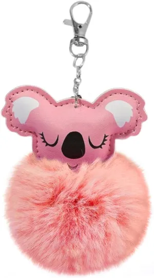 POYAMUSE Furry Koala and Pompom Ball Keychain - Cute Animal Themed Keyring for Women and Girls