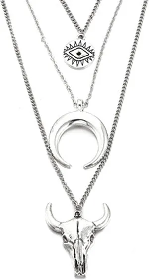 POYAMUSE Stylish Western Cowgirl Three-Layer Necklace with Bull Skull Pendant - Western Outfits Stacked Necklace Accessory for Women