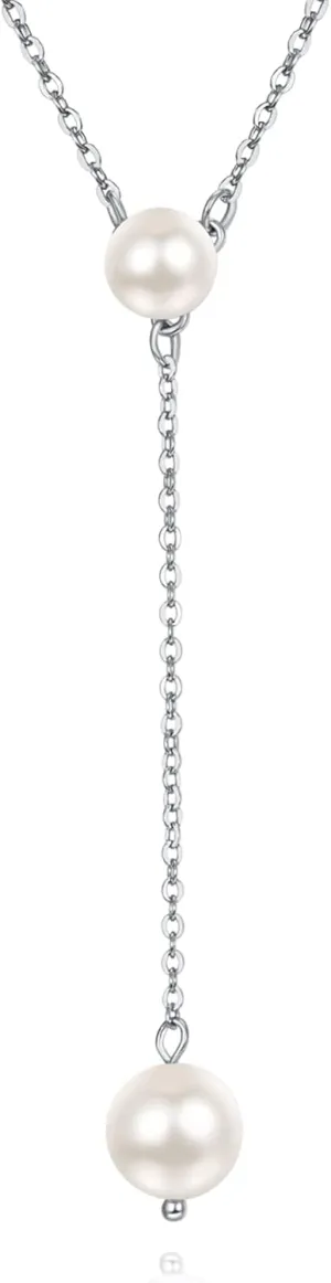 PRAYMOS Pearl Necklace for Women Sterling Silver Simple Fashion Trendy Dainty Pearl Necklace Long Pearls Necklace Pearl Jewelry Gifts 