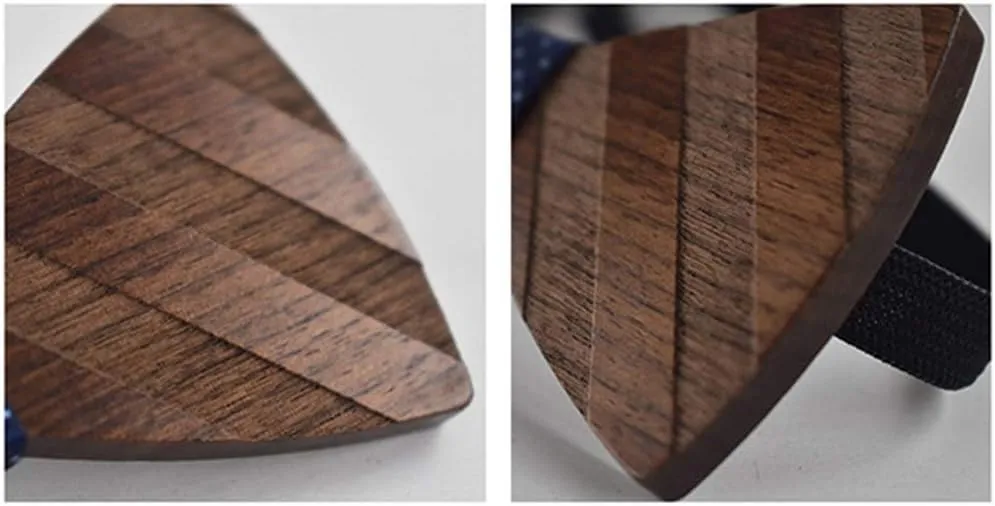 Pre-Tied Wood Bow Ties Set for Men Big Boys with Matching Pocket Square Cufflinks Lapel Flower Brooch Set Gift Box
