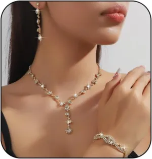 Prom Earrings Necklace Bracelet Set Elegant Crystal Necklace Earrings Bracelet Bridal Wedding Prom Costume Jewelry Sets for Women