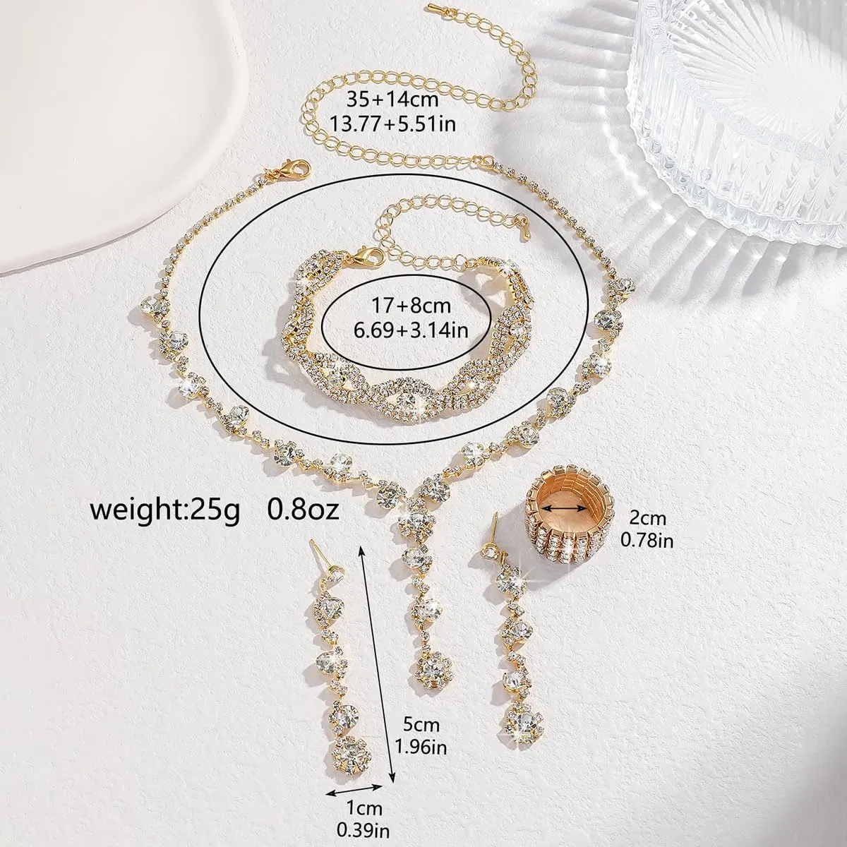 Prom Earrings Necklace Bracelet Set Elegant Crystal Necklace Earrings Bracelet Bridal Wedding Prom Costume Jewelry Sets for Women