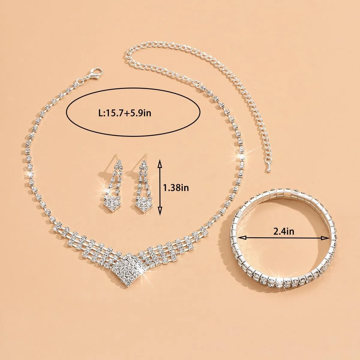 Prom Earrings Necklace Bracelet Set Elegant Crystal Necklace Earrings Bracelet Bridal Wedding Prom Costume Jewelry Sets for Women