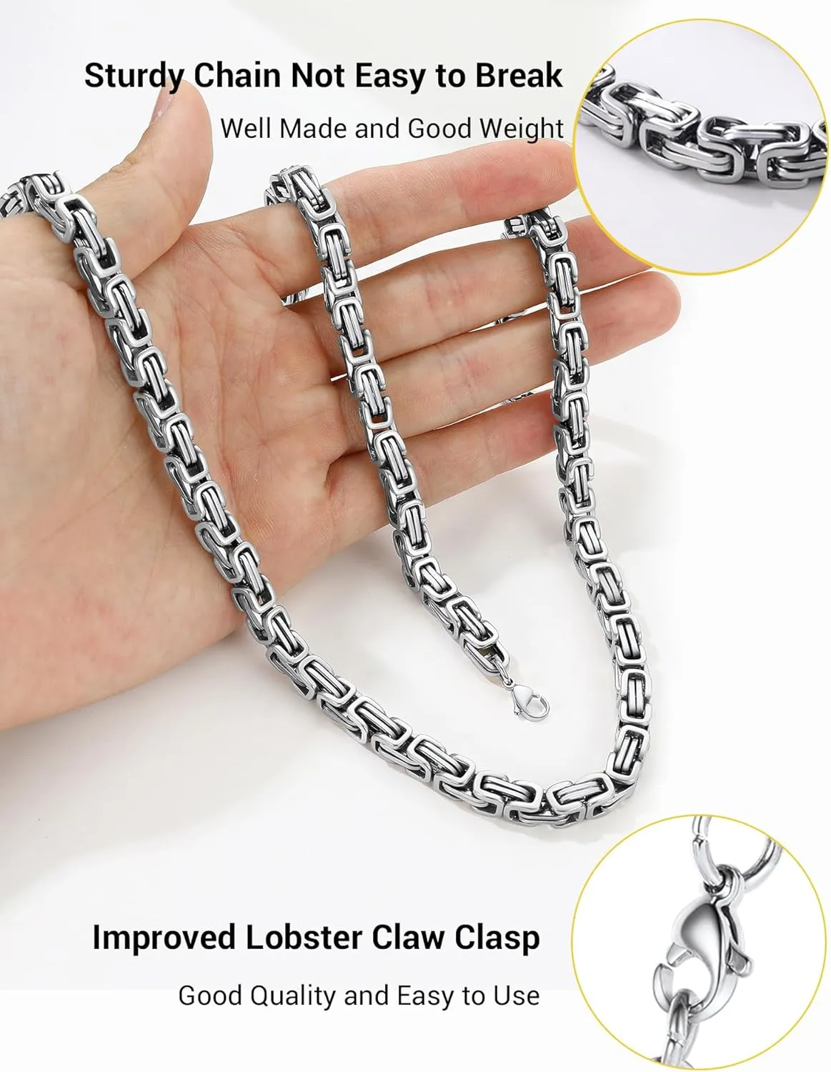 PROSTEEL 4MM/6MM/8MM Stainless Steel Necklace for Men, Stylish and Cool, Byzantine Chain Black Gold Silver Tone, 18-30 Inches, Come with Box
