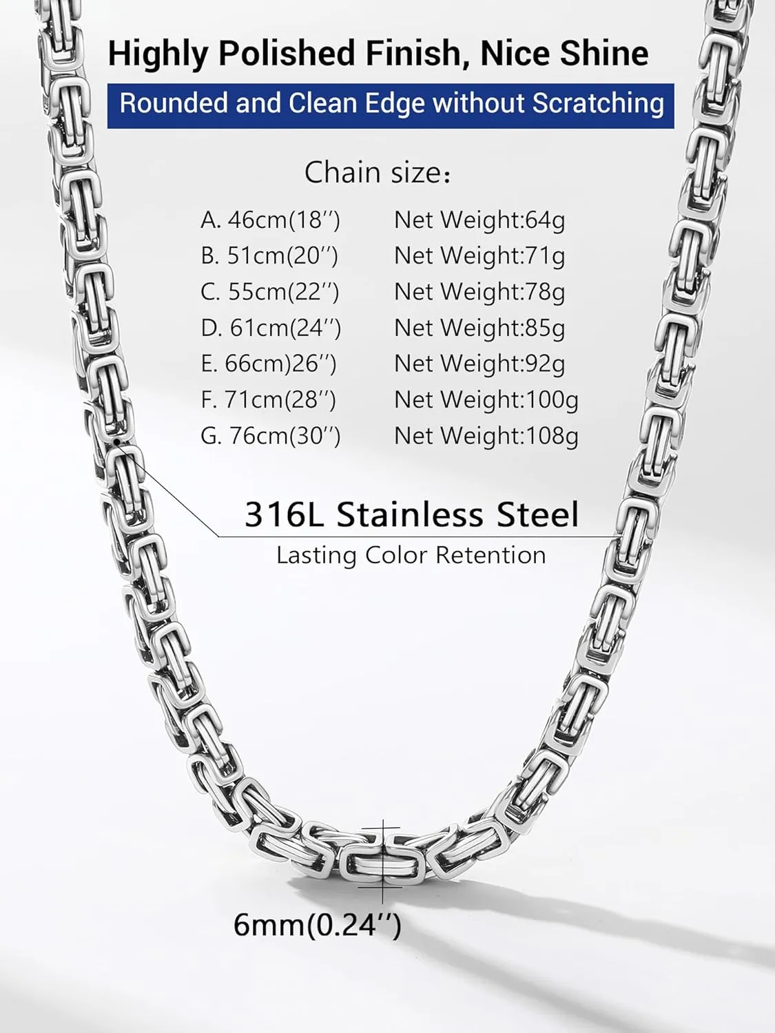 PROSTEEL 4MM/6MM/8MM Stainless Steel Necklace for Men, Stylish and Cool, Byzantine Chain Black Gold Silver Tone, 18-30 Inches, Come with Box