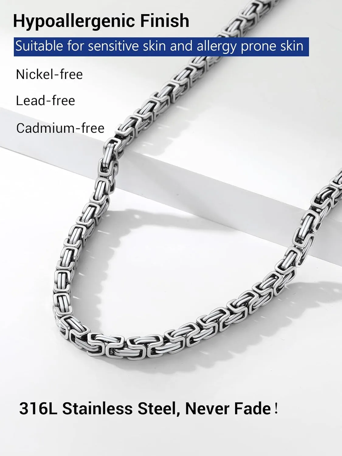 PROSTEEL 4MM/6MM/8MM Stainless Steel Necklace for Men, Stylish and Cool, Byzantine Chain Black Gold Silver Tone, 18-30 Inches, Come with Box