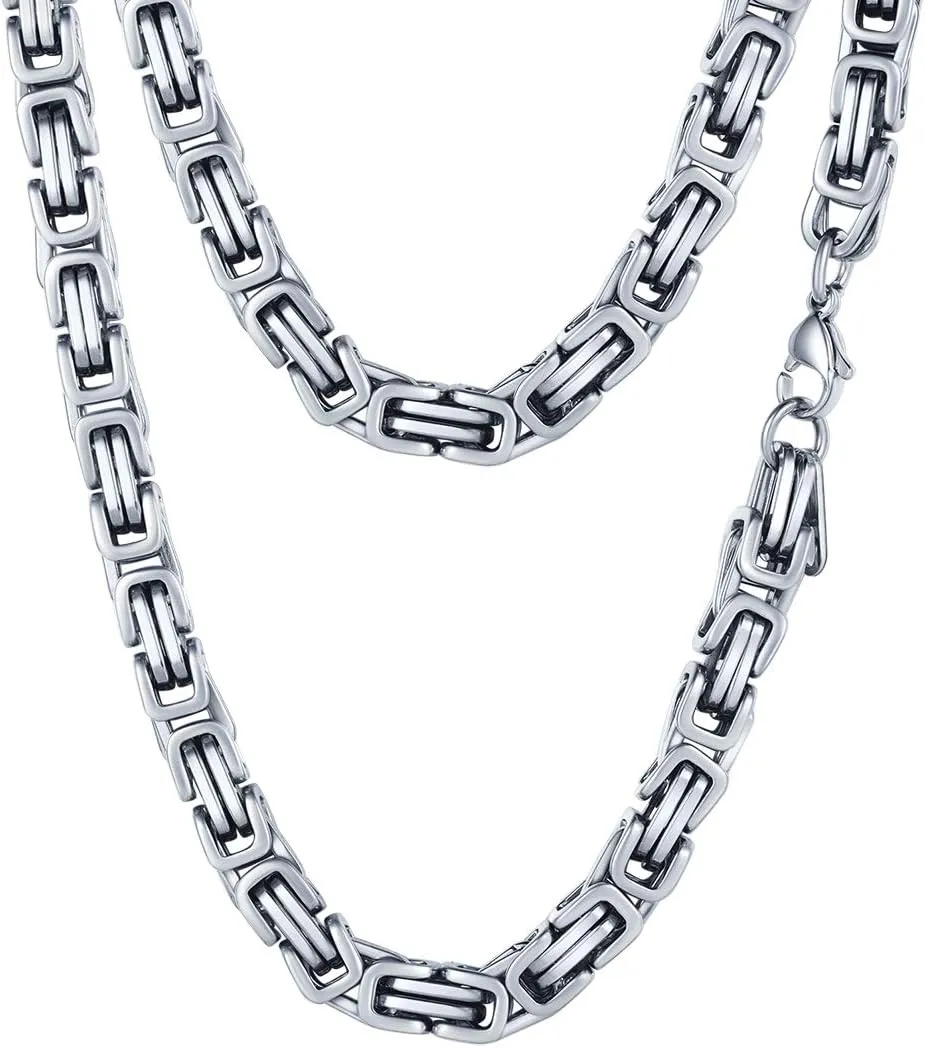PROSTEEL 4MM/6MM/8MM Stainless Steel Necklace for Men, Stylish and Cool, Byzantine Chain Black Gold Silver Tone, 18-30 Inches, Come with Box
