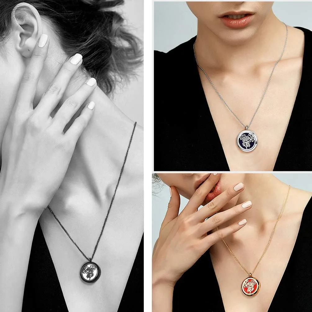 PROSTEEL Personalized Customize Diffuser Aromatherapy Necklace,Perfume Locket Pendant Charm,Delicate Rose Flower Women Jewelry,18K Gold Plated