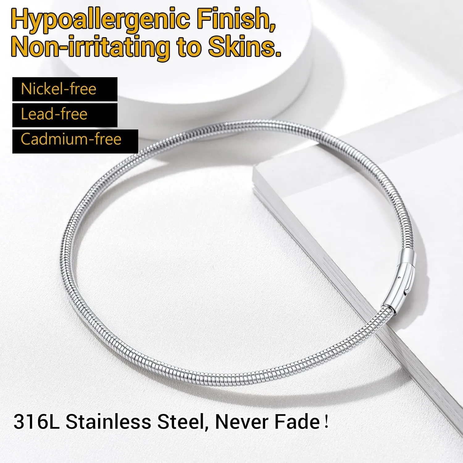 PROSTEEL Stylish Herringbone Snake Chain Necklace for Women, Minimalist 5mm Thick Chain, 16''/18'', Silver/Gold/Black Tone, Come with Box