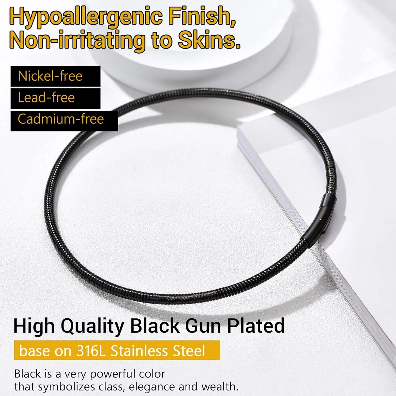 PROSTEEL Stylish Herringbone Snake Chain Necklace for Women, Minimalist 5mm Thick Chain, 16''/18'', Silver/Gold/Black Tone, Come with Box