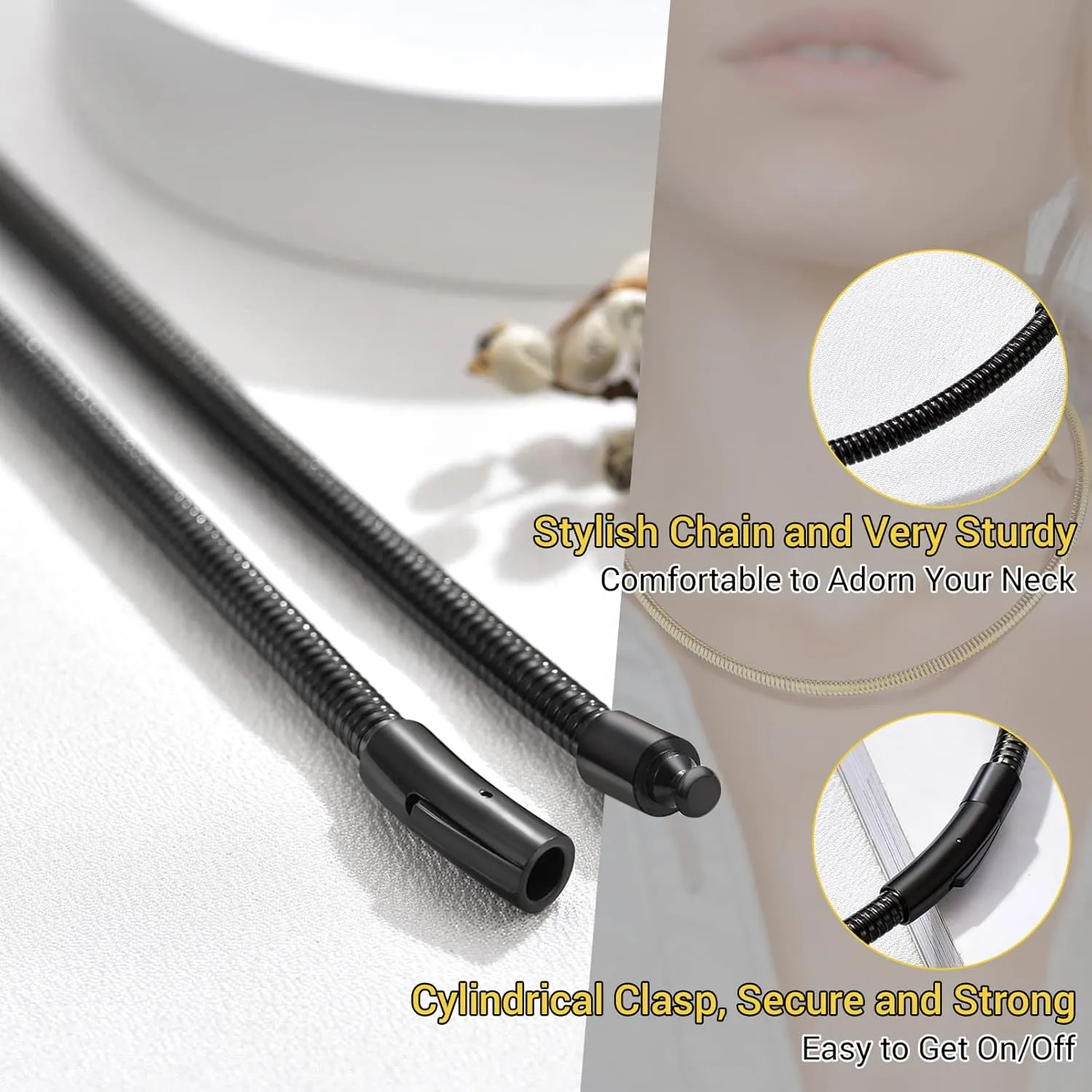 PROSTEEL Stylish Herringbone Snake Chain Necklace for Women, Minimalist 5mm Thick Chain, 16''/18'', Silver/Gold/Black Tone, Come with Box