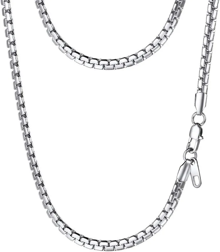 PROSTEEL Stylish Stainless Steel Round Link Chain Necklace for Men, 2mm/4mm/6mm. Silver/Gold/Black Tone, Hypoallergenic Jewelry, 14"-30", Come with Box