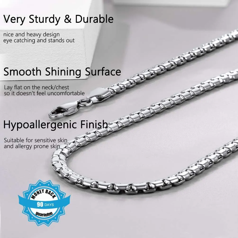 PROSTEEL Stylish Stainless Steel Round Link Chain Necklace for Men, 2mm/4mm/6mm. Silver/Gold/Black Tone, Hypoallergenic Jewelry, 14"-30", Come with Box