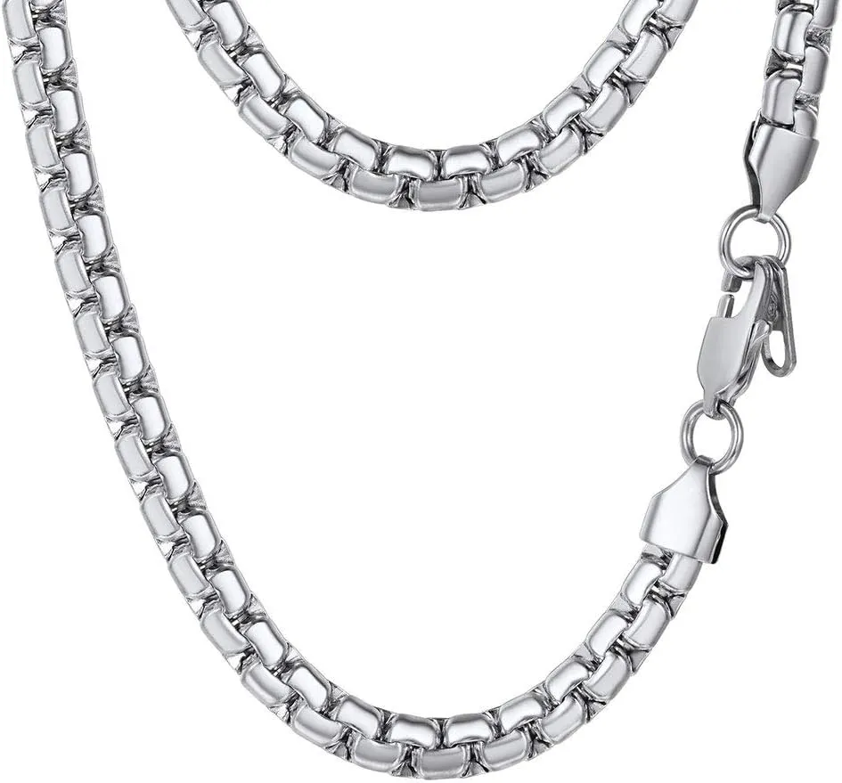 PROSTEEL Stylish Stainless Steel Round Link Chain Necklace for Men, 2mm/4mm/6mm. Silver/Gold/Black Tone, Hypoallergenic Jewelry, 14"-30", Come with Box