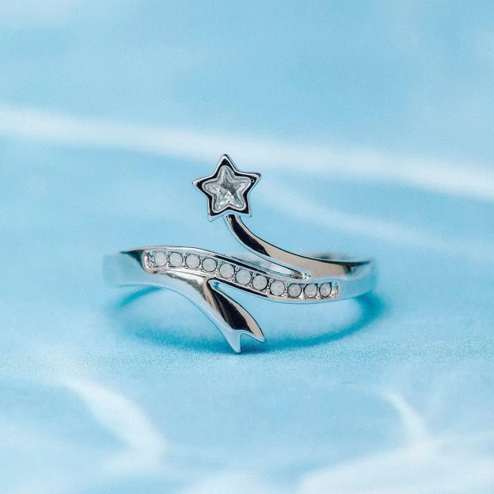 Pura Vida Silver Disney Cinderella Dreamy Opal Star Ring - Brass Base, Rhodium Plating - Size 5-9
